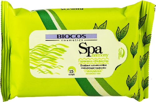 Салфетки влажные Biocos Spa harmony с экстрактом зеленого чая 15шт