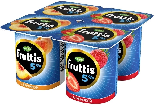 Продукт йогуртный Fruttis Клубника Персик 5% 4шт*115г