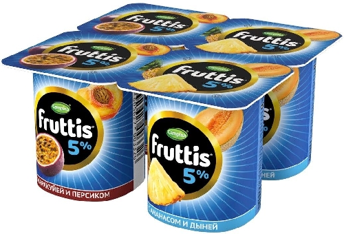 Продукт йогуртный Fruttis Персик-маракуйя Ананас-дыня 5% 4шт*115г