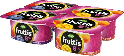 Продукт йогуртный Fruttis Абрикос-манго Лесные ягоды 8% 4шт*115г