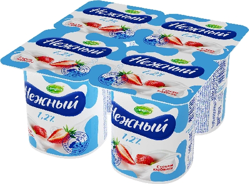 Продукт йогуртный Campina Нежный с соком клубники 1.2% 4шт*100г