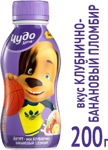 Йогурт питьевой Чудо Детки Клубнично-банановый пломбир 2.2% 200г