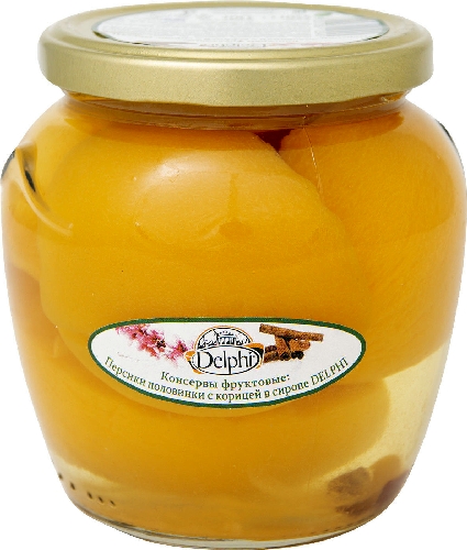 Персики Delphi половинки с корицей в сиропе 550г