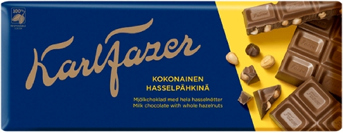 Шоколад Karl Fazer молочный с цельным фундуком 200г