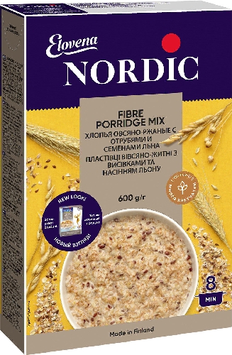 Хлопья Nordic Овсяно-ржаные с отрубями и семенами льна 600г