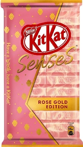 Шоколад KitKat Senses Rose Gold Edition белый со вкусом клубники и молочный с хрустящей вафлей 112г