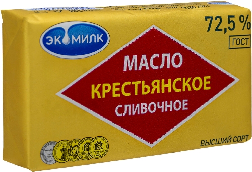 Масло сладко-сливочное Экомилк Крестьянское 72.5% 180г