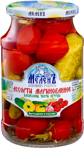 Ассорти овощное Меленъ Патиссоны черри огурцы 900г