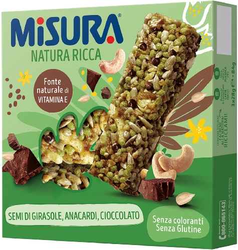 Батончик Misura Natura Ricca с семечками подсолнечника кешью темным шоколадом 84г