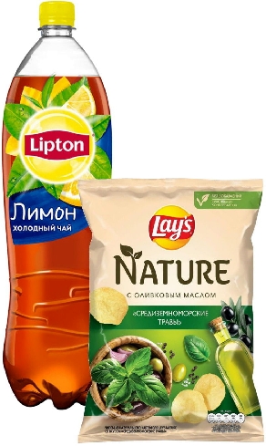 Комплект Набор Чай холодный Lipton Лимон 1.5л + Чипсы Lays Nature Средиземноморские травы 90г