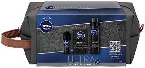 Подарочный набор Nivea Men Ultra Антиперспирант 50мл + Пена для бритья 200мл + Лосьон после бритья 100мл + косметичка
