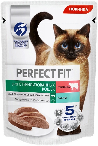 Корм для кошек Perfect Fit Паштет с говядиной 75г