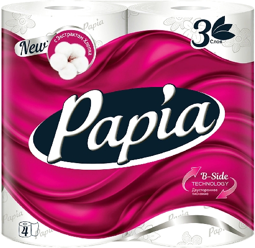 Туалетная бумага Papia 4 рулона 3 слоя