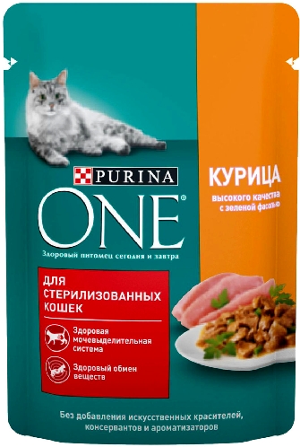 Влажный корм для кошек Purina One для стерилизованных кошек курица с зеленой фасолью 75г