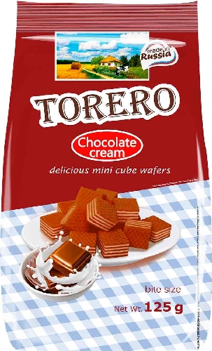 Мини-вафли Torero Нежные со вкусом шоколадных сливок 125г