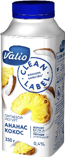 Йогурт питьевой Valio с ананасом и кокосом 0.4% 330мл
