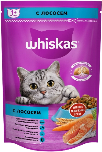 Сухой корм для кошек Whiskas Вкусные подушечки с паштетом Обед с лососем 350г