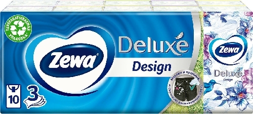 Носовые платки Zewa Deluxe Design 3 слоя 10*10шт